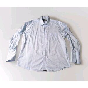 Tasso Elba 100% Cotton Button Shirt 2XL Light Blue Checkered Classic Cuff Link